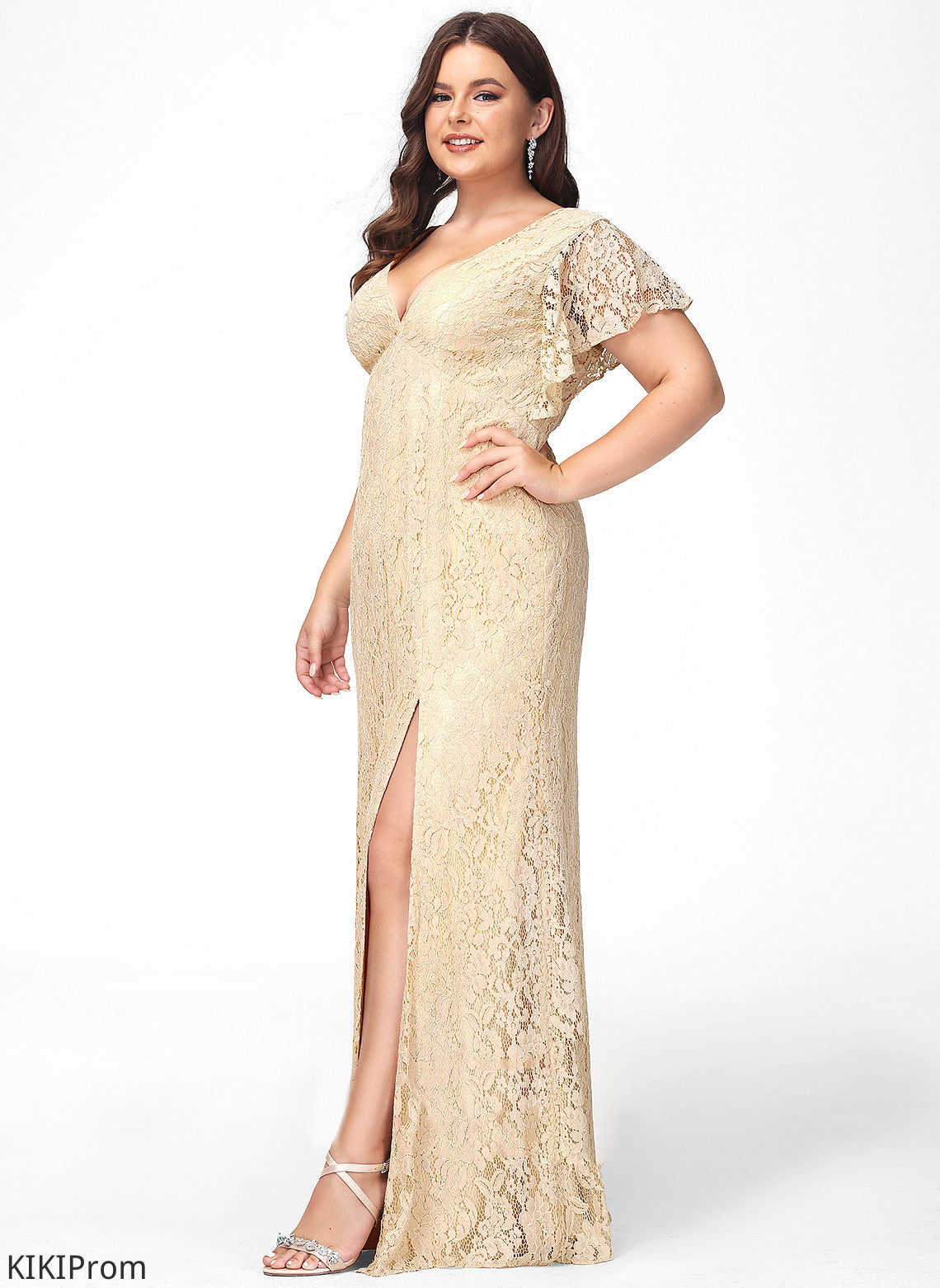 Lace V-neck Floor-Length Straps&Sleeves Neckline A-Line Fabric Silhouette Length Dixie Bridesmaid Dresses