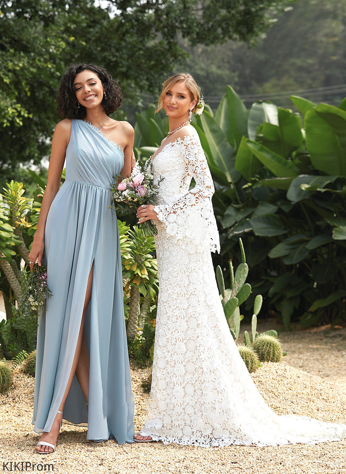 A-Line Floor-Length Sequins Silhouette One-Shoulder Embellishment Length Lace Fabric Neckline Leah Natural Waist Bridesmaid Dresses
