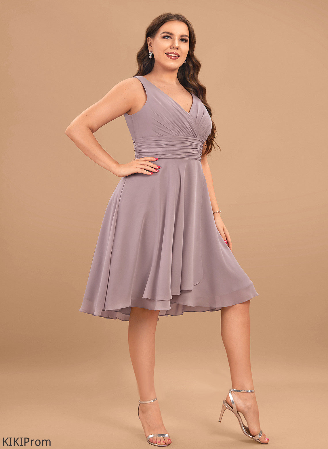 Ruffle With V-neck Cocktail Chiffon A-Line Nathalie Dress Asymmetrical Cocktail Dresses
