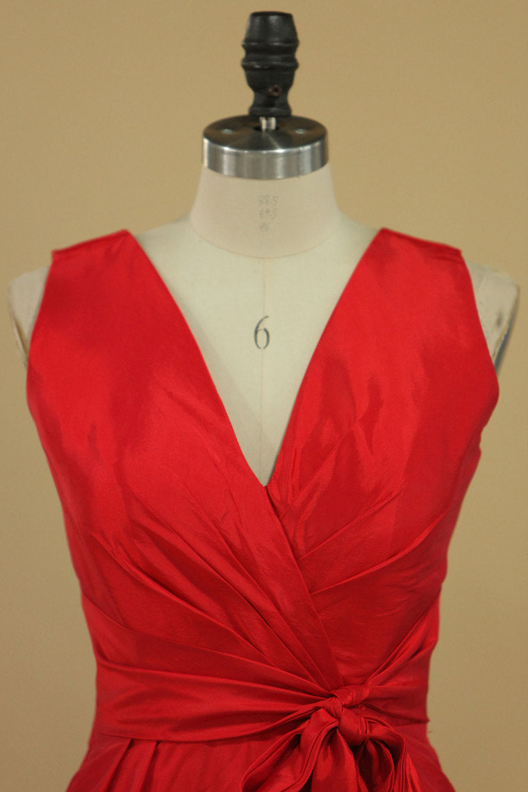 2022 Red Bridesmaid Dresses Cheap Bridesmaid Dresses V Neck Floor Length