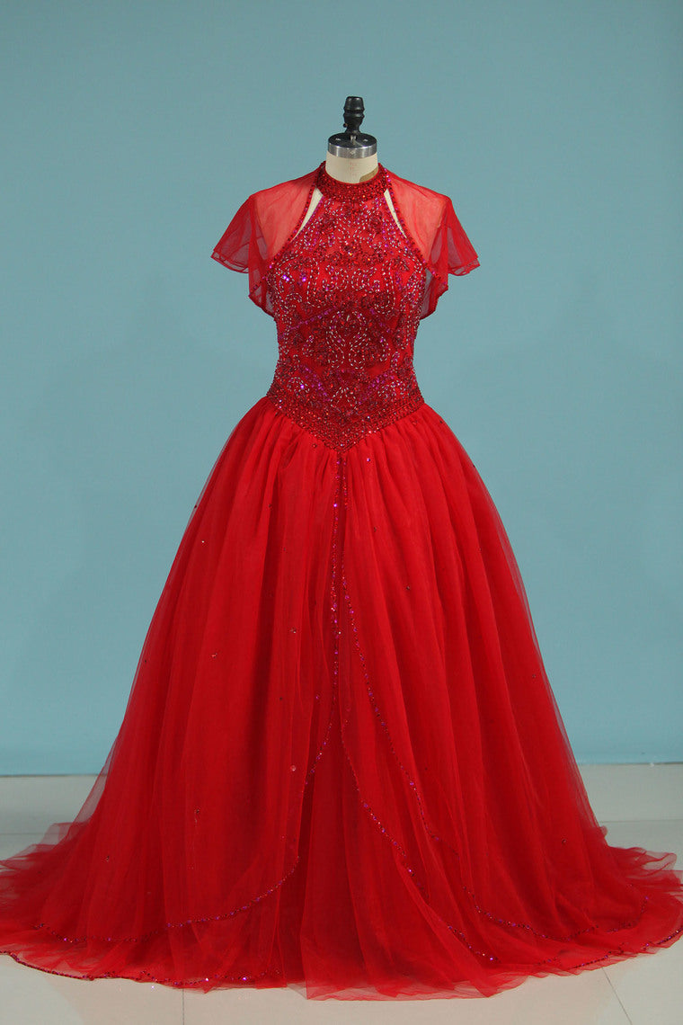 2024 High Neck Quinceanera Dresses Ball Gown With Beading Court Train