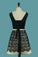 2024 Satin & Lace Scoop A Line Bicolor Cocktail Dresses Short/Mini