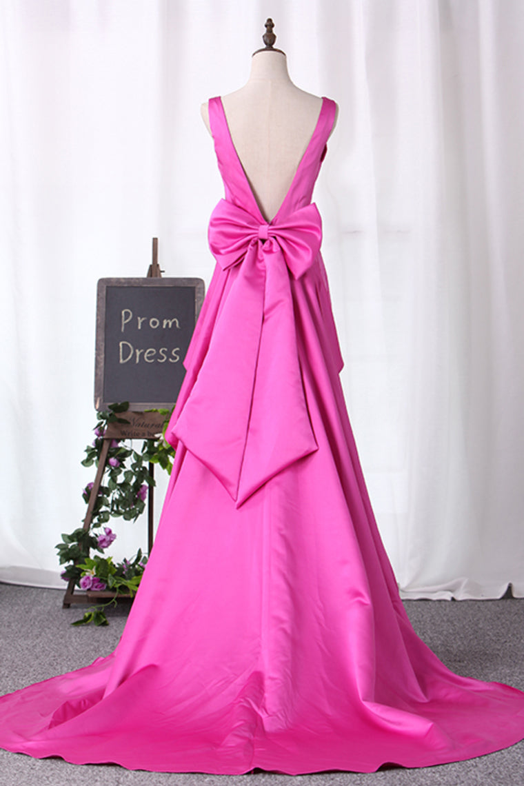 2024 New Arrival V Neck Satin With Bow Knot Mermaid Prom Dresses