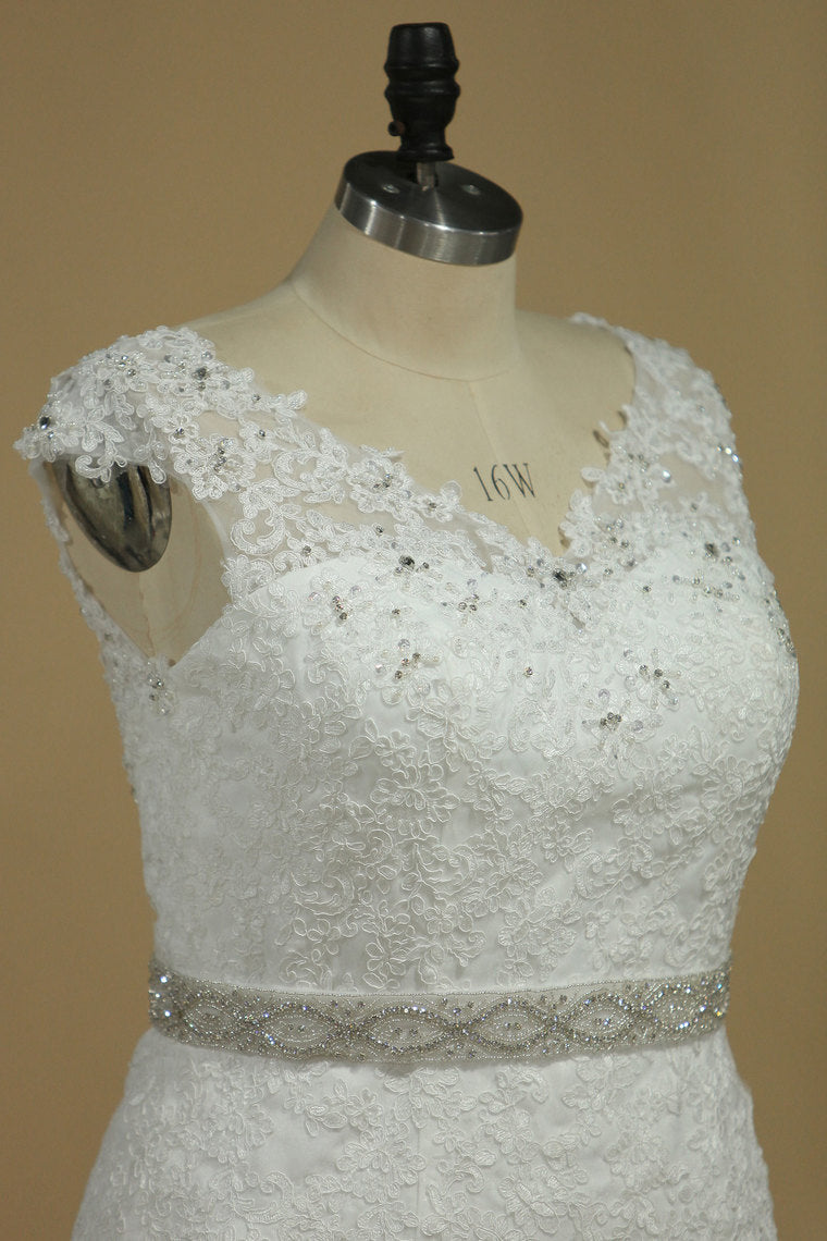 2024 Plus Size Wedding Dresses Mermaid Tulle With Applique Court Train