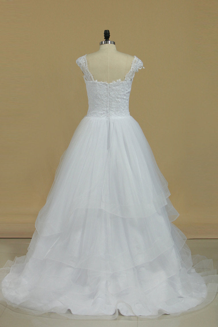 2024 A Line Wedding Dresses Cap Sleeve With Applique Tulle