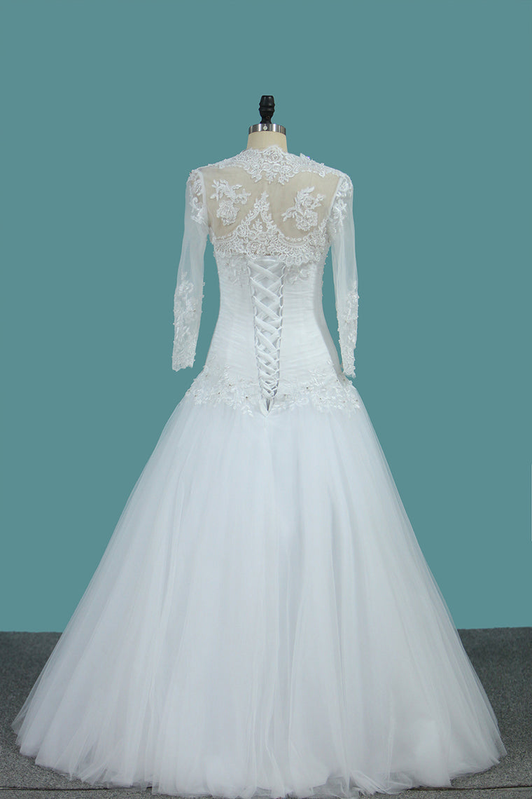 2024 Wedding Dresses Sweetheart With Jacket Tulle With Beads And Ruffles