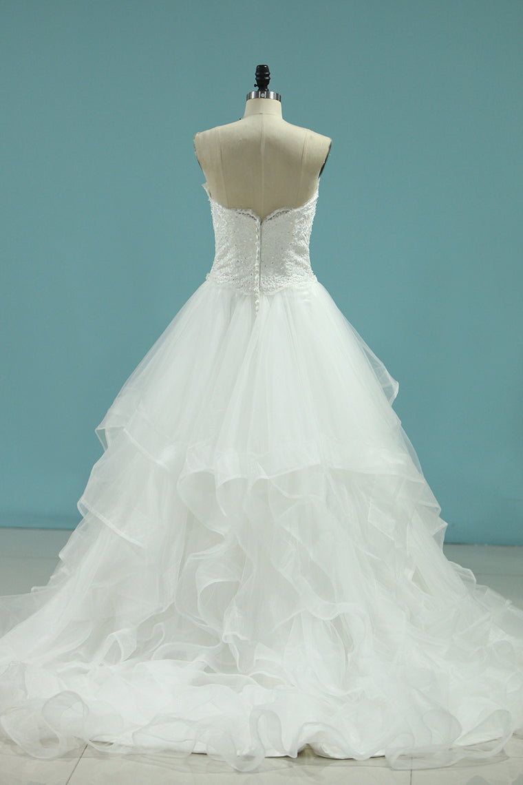 2024 A Line Sweetheart Wedding Dresses With Applique And Beads Tulle