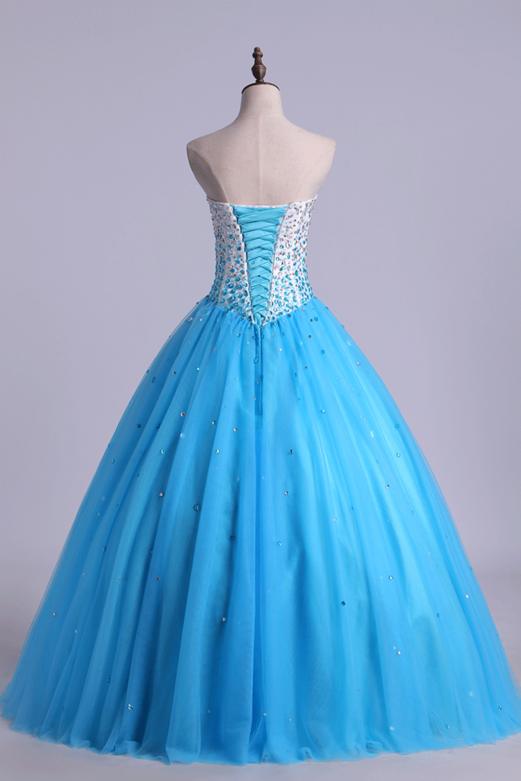 2022 Bicolor Quinceanera Dresses Sweetheart Ball Gown Floor-Length With Beads Tulle Lace Up