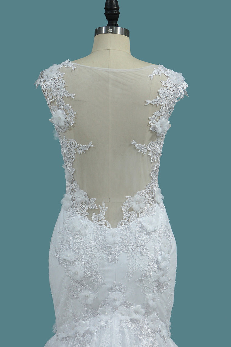 2024 Off The Shoulder Mermaid Lace Wedding Dresses With Handmade Flowers