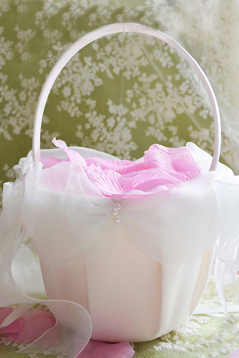Beautiful Flower Basket With Ribbons/Faux Pearl
