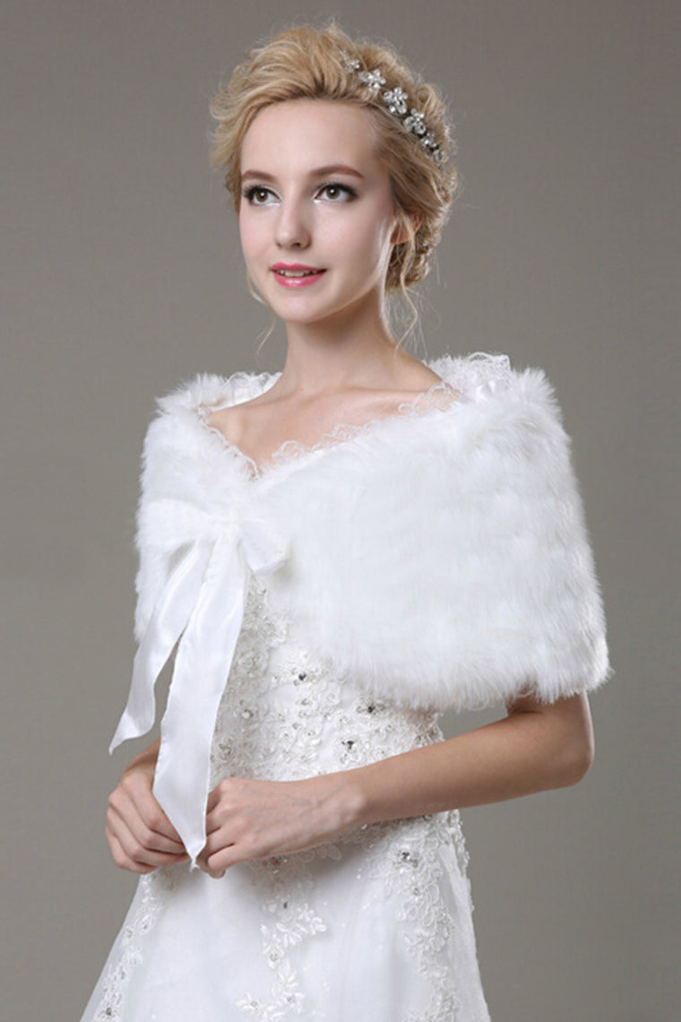 Fabulous Faux Fur Wedding Wrap With Bow Knot