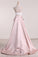 Two-Piece A Line Evening Dresses Halter Satin With Embroidery