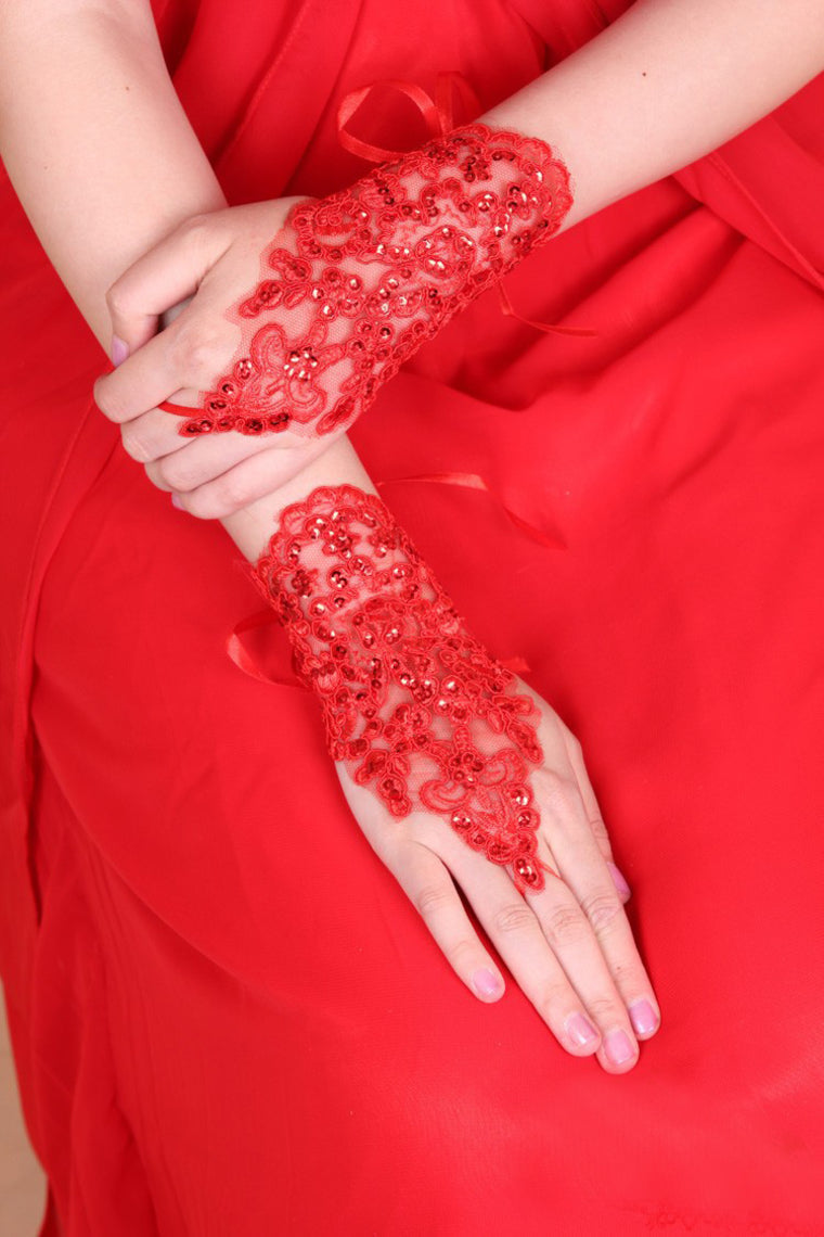 2024 Lace Wrist Length Bridal Gloves #ST1001