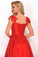 2022 V-Neck Bubble Shoulder A-Line Satin Evening Dress Floor-Length