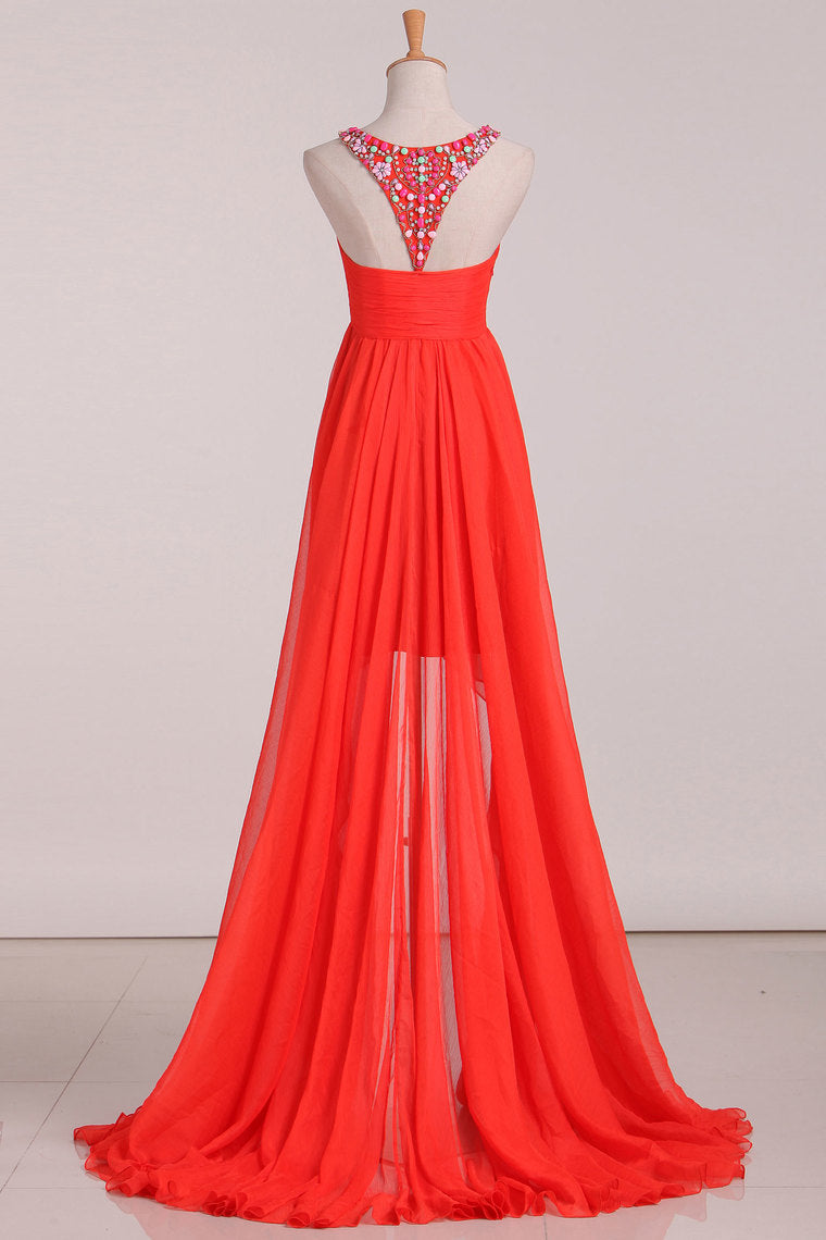 2022 Asymmetrical A Line Prom Dresses Scoop With Beading Chiffon