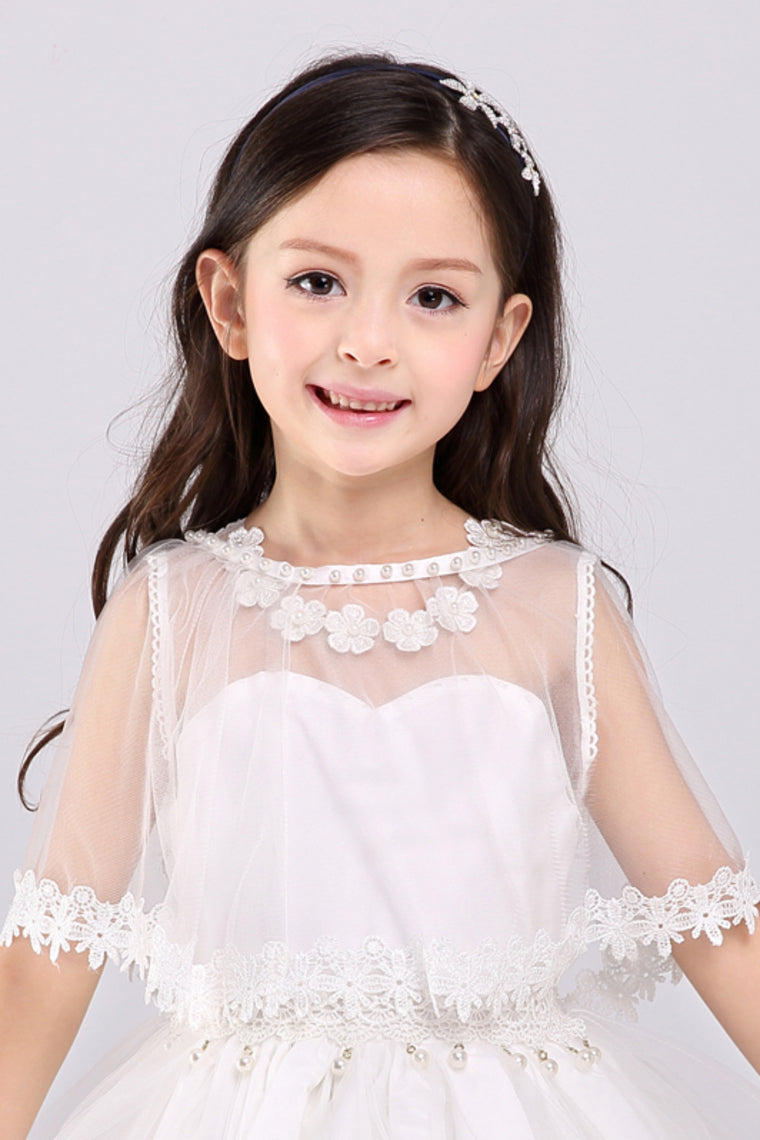 Flower Girl'S Tulle Cape With Pearl