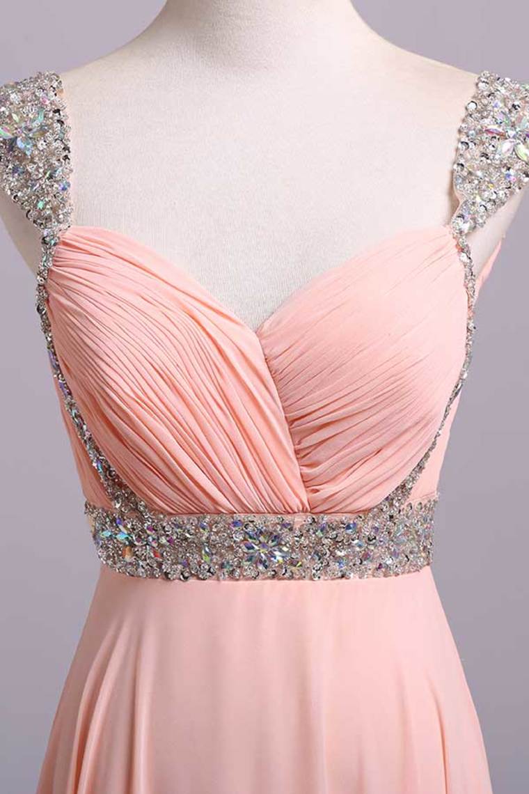 Simple Prom Dresses  With Cap Sleeves A-Line V-Neck Floor-Length Chiffon Zipper Back