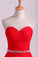 2022 Red Mermaid Sweetheart Floor Length Prom Dresses With Ruffles And Beading Tulle