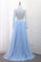 2024 Two-Piece High Neck Evening Dresses Tulle & Lace With Slit A Line