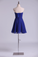 2024 A Line Homecoming Dresses Dark Royal Blue Chiffon Mini With Beading