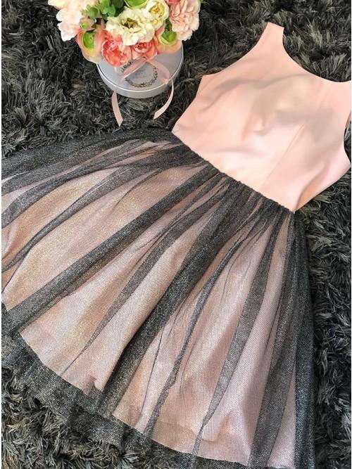 A-Line Round Neck Tulle Pink Homecoming Dresses Carley DZ10255