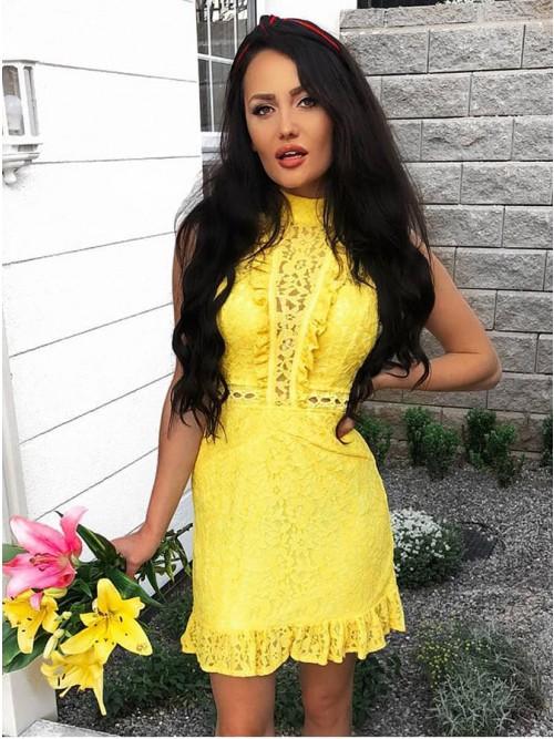 Sheath Homecoming Dresses Lace Dylan High Neck Yellow DZ10290
