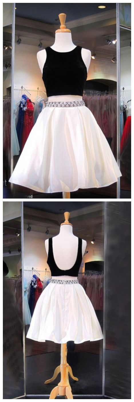 Two Piece Crew Knee-Length Backless With Beading Miriam Homecoming Dresses Satin Ivory DZ10732