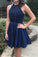 Blue Halter Jasmine Homecoming Dresses Sequins Beading Short DZ10746