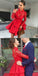 A-Line High Neck Long Homecoming Dresses Satin Lace Louisa Sleeves Red With DZ10833