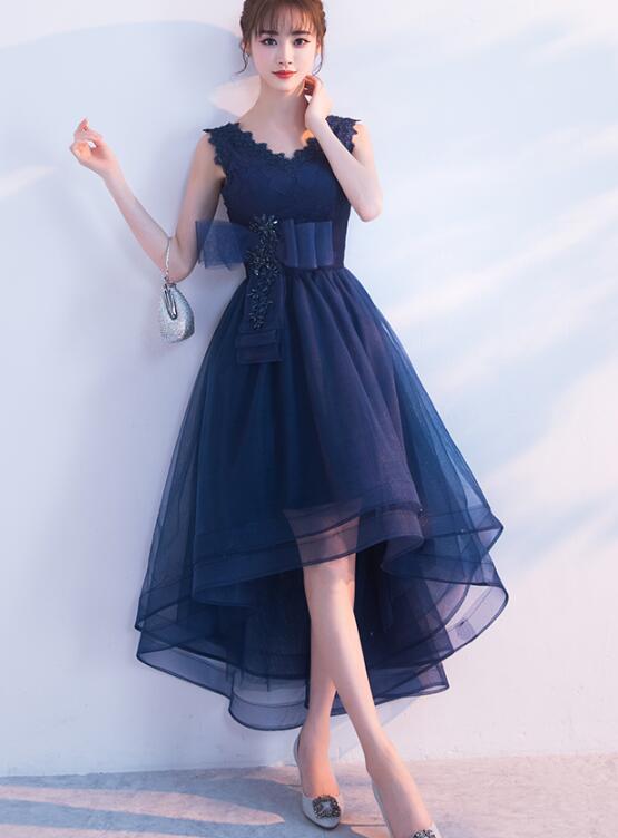 Navy Blue V-Neckline High Low Tulle Party Homecoming Dresses Harriet Dress Blue DZ11147