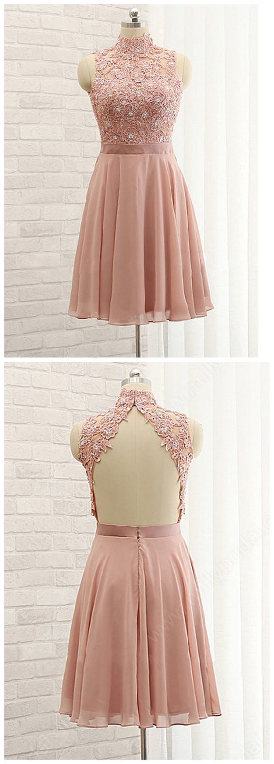 A-Line High Neck Short Dress Short Dresses Lace Leticia Pink Homecoming Dresses Cheap DZ1224