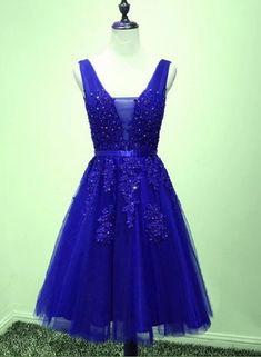 Lovely Homecoming Dresses Lace Adrianna Blue V-Neckline Applique DZ12263