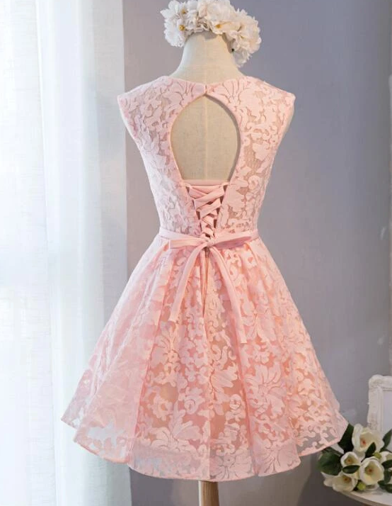 Knee Length Lace Emely Homecoming Dresses Pink Party Dress DZ12689
