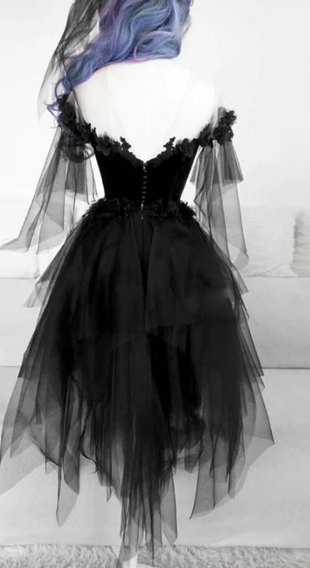 Peyton Homecoming Dresses BLACK ROUND NECK TULLE LACE SHORT DRESS BLACK EVENING DRESS DZ12838