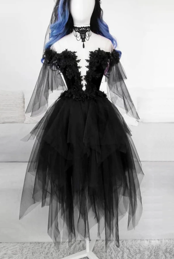 Peyton Homecoming Dresses BLACK ROUND NECK TULLE LACE SHORT DRESS BLACK EVENING DRESS DZ12838