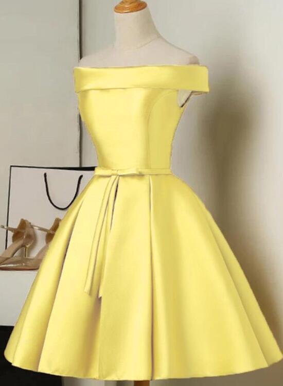 Custom Yellow Off Shoulder Short Party Dress For Letty Tamara Satin Homecoming Dresses DZ12873
