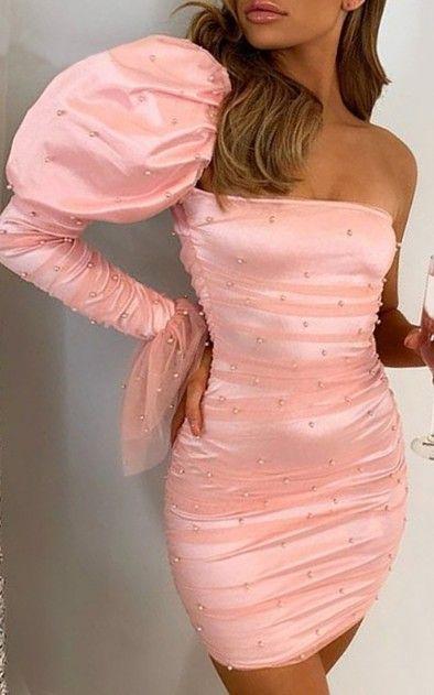 Rose Sexy Body Pink Hayley Homecoming Dresses Con One Shoulder Tight Fitted Short Dress DZ13014