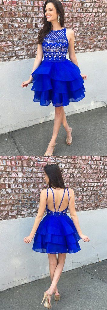 Cute Lace Krista Royal Blue Homecoming Dresses Organza Skirt A-Line Top Short DZ1305