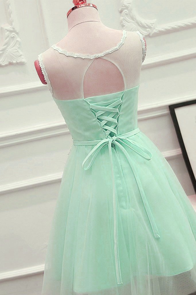 Cute Mint Green Tulle Short Party Dress With Homecoming Dresses Lace Teagan Applique DZ13175