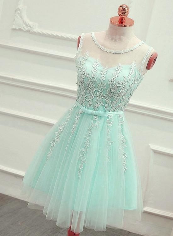 Cute Mint Green Tulle Short Party Dress With Homecoming Dresses Lace Teagan Applique DZ13175