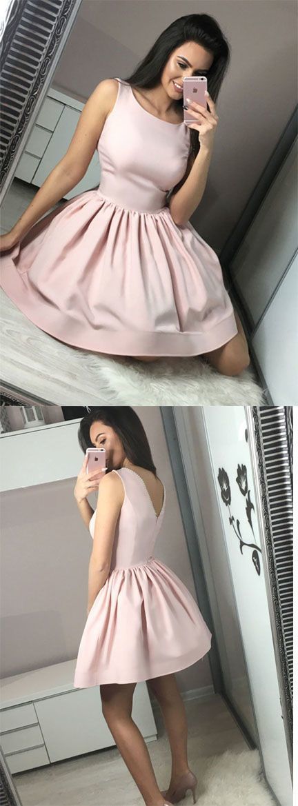 Mackenzie A Line Homecoming Dresses Pink Cute Round Neck Short Party Dresses With Ruffles DZ13182