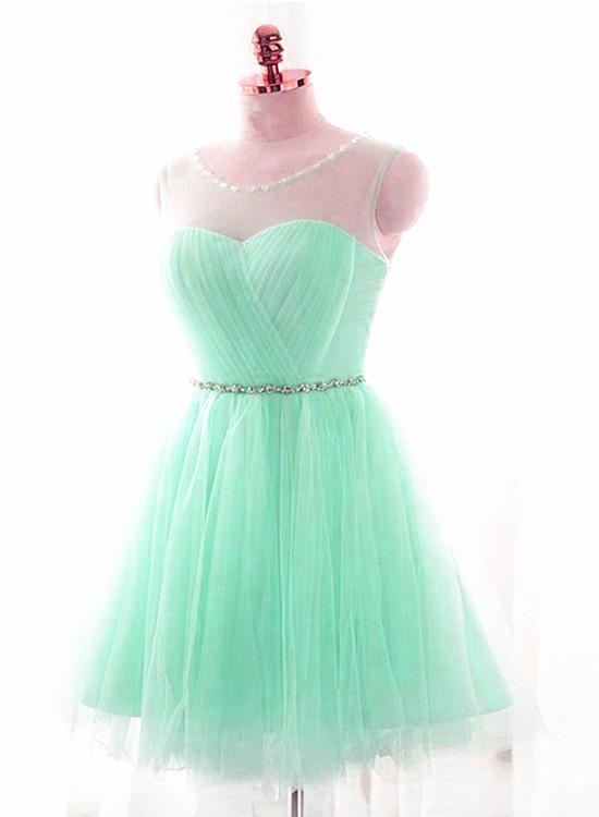Mint Green Tulle Round Beaded Tulle Party Dress Deborah Homecoming Dresses Short DZ13443