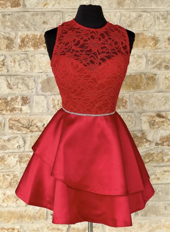 Red Short Giuliana Homecoming Dresses Satin Lace Dress DZ14661