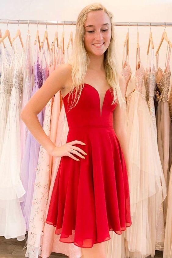 Red V Neck Homecoming Dresses Isabella Chiffon Short DZ16576