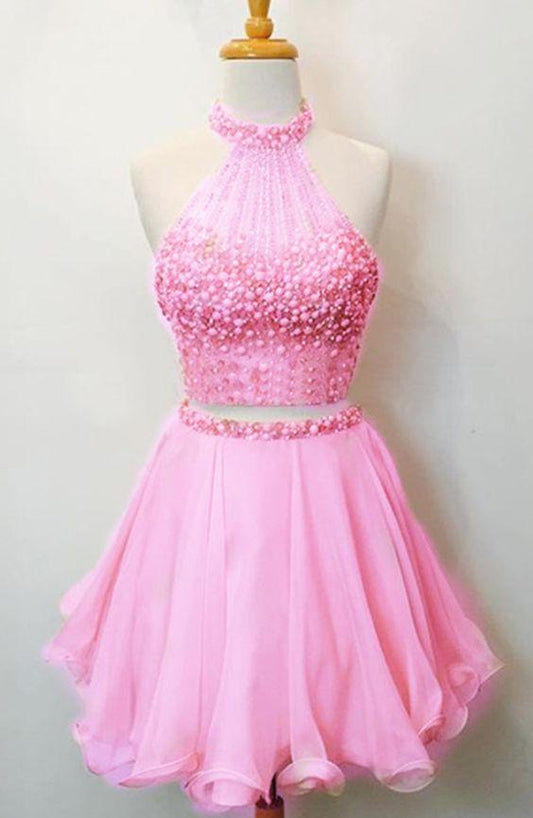 Two Piece Beaded Party Dress Pink Donna Homecoming Dresses Gown DZ1680