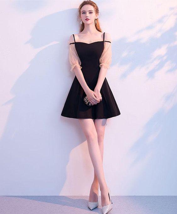 Simple Black Short Dress Willa Homecoming Dresses Black DZ1725
