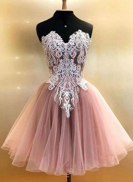 Tulle Pink Sheila Homecoming Dresses Lace Short Dress DZ1742