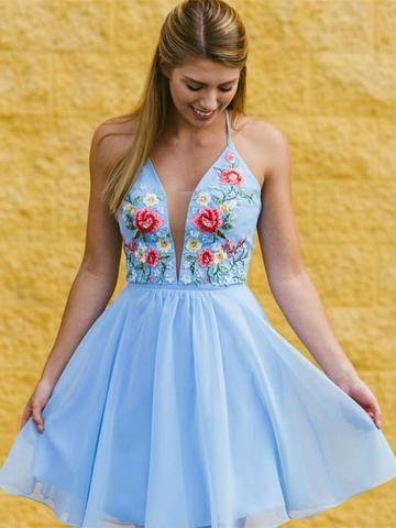 Cute V Neck Criss A Line Liliana Homecoming Dresses Cross Back White Short With Embroidery DZ1767