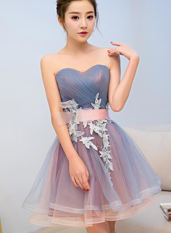 Cute Blue And Knee Length Sara Pink Homecoming Dresses With Belt Lovely Party Dresses DZ1793