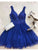 A-Line V-Neck Short Backless With Royal Blue Homecoming Dresses Roberta Appliques DZ1844